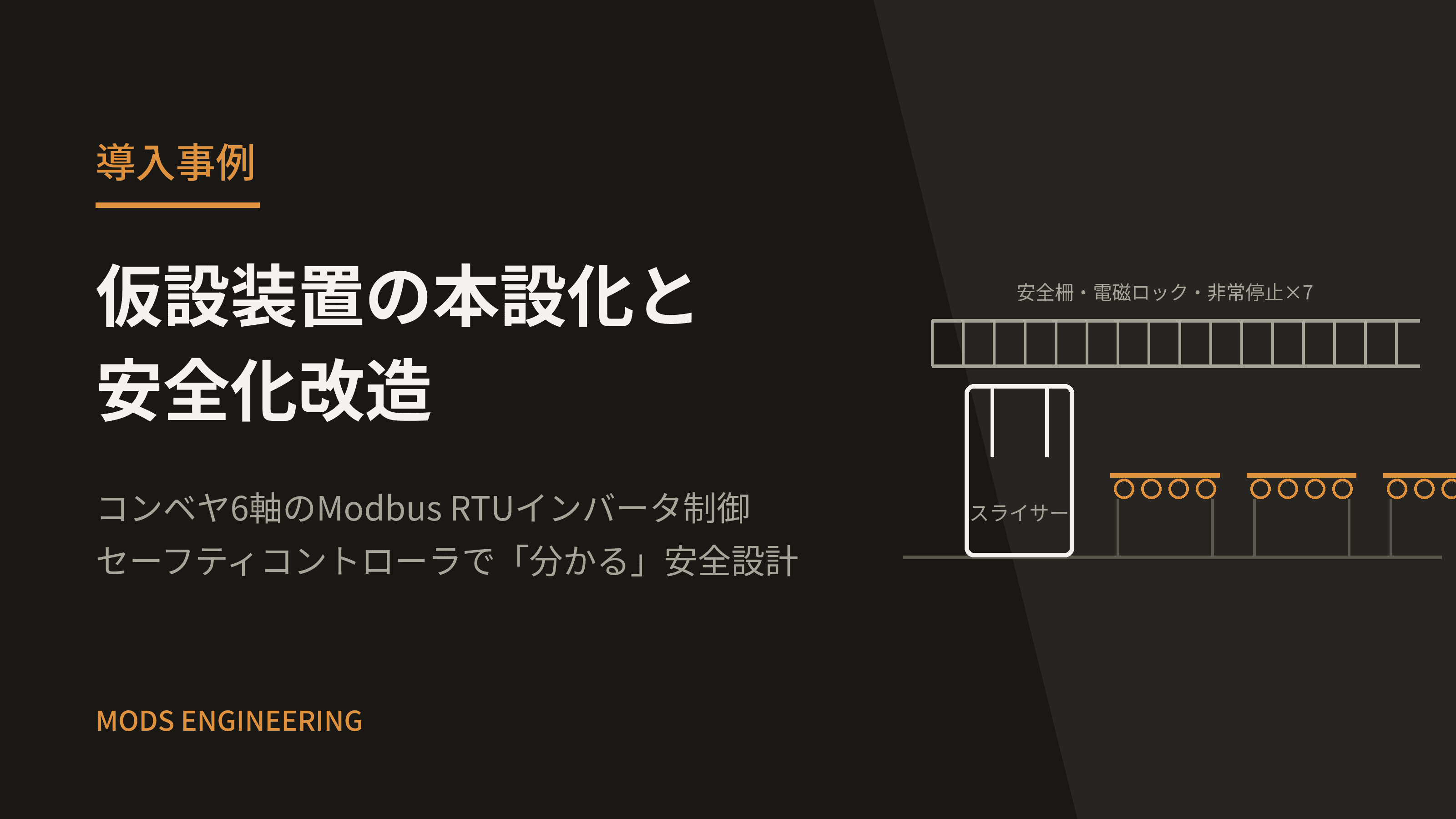 仮設装置の本設化改造 ― コンベヤ6軸のModbus RTUインバータ制御と、セーフティコントローラによる安全化
